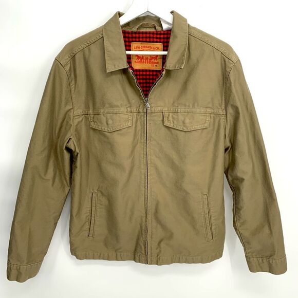 LEVIS good Harrington trucker jacket mens sz m tan red plaid - Picture 1 of 8